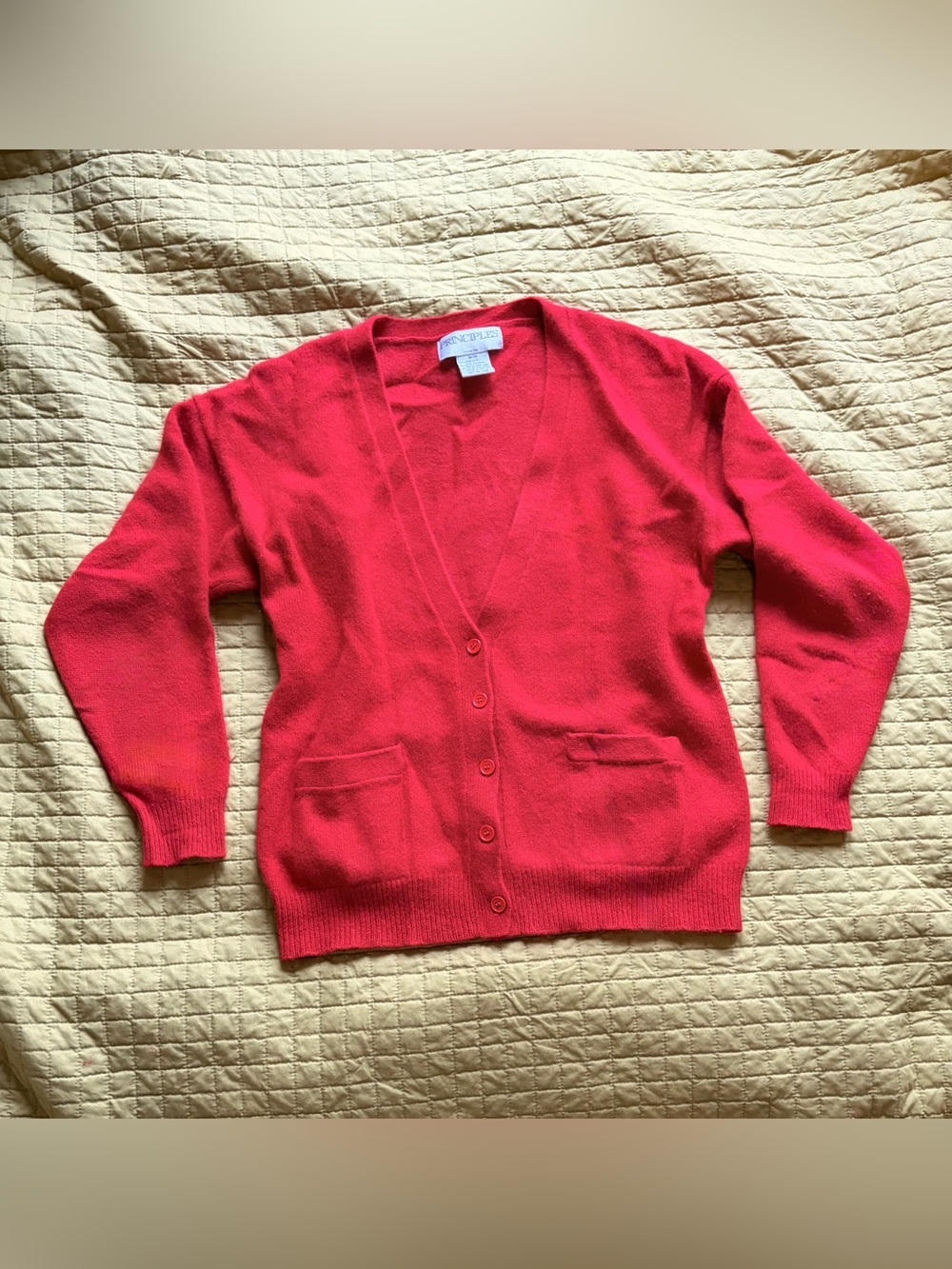 Vintage Lambswool Angora Blend V-Neck Button Cardigan Sweater - Bright Red